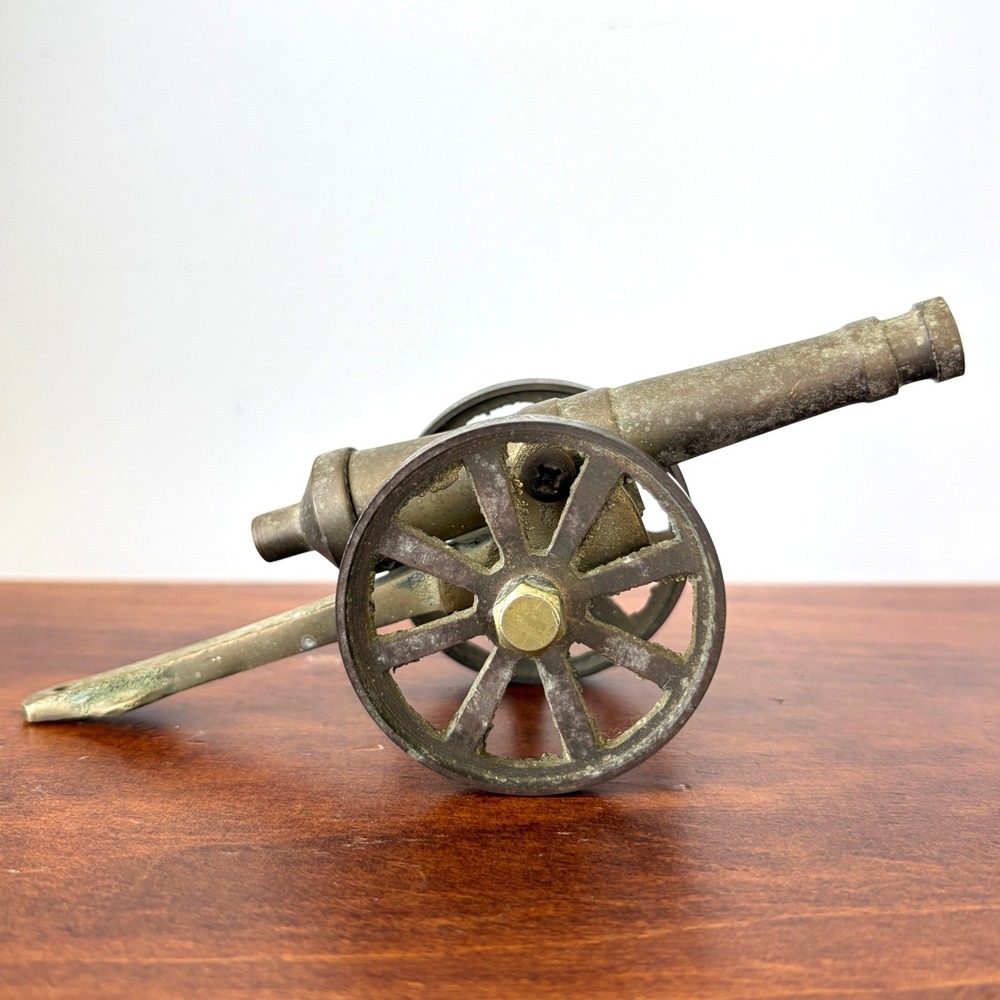 Vintage Brass Cannon Miniature Figurine Military Office Decor Made in Taiwan